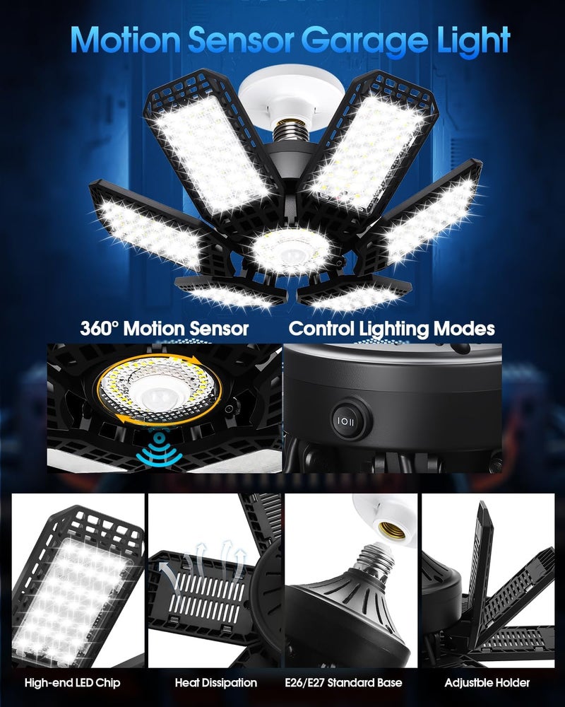 AUDLES Garage Light, 200W 20000LM 6500K LED Shop Lights, Garage Lights Ceiling Led with 6+1 Deformable Panels, Screw in E26/E27 Socket Bulb (Motion Sensor 200W-1PACK) - Image 5